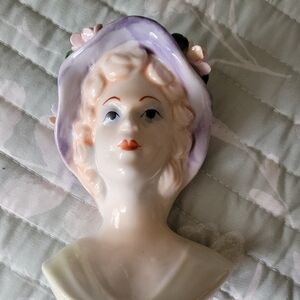Vintage Porcelain Lady Bust with Purple Hat